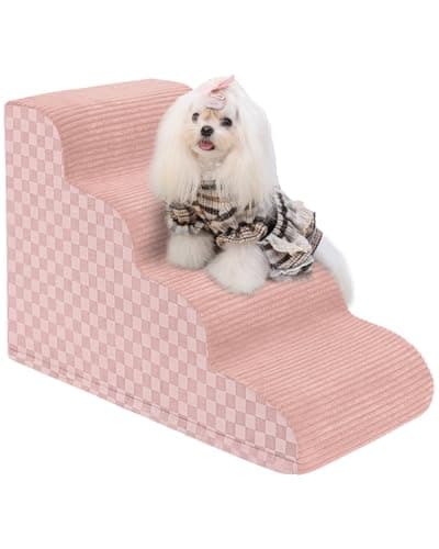 Dog Stairs Curved Ramp for Small Dogs 19.5" H, 4-Step Pet Stairs for Couch Bed with High Density Foam, Dog Slope Stairs with Durable Non-Slip Bottom Pink - Image 1