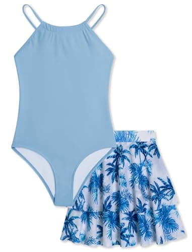 Seanrui Juniors Swimsuits Girls One Piece Bathing Suit Size 7 Tankini Sets with Mesh Skirt - Image 1