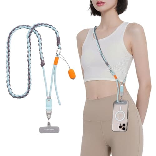 PGYTECH LinkGo Adjustable Phone Strap with Lens Cloth, Anti Theft and Quick Release Bead for iPhone & Android Smartphones, Hand-Braided Phone lanyard Crossbody for Travel, Outdoor Activities, Blue