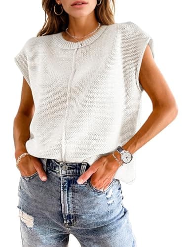 Sheocivy Womens 2026 Spring Trendy Cap Sleeve Tops Casual Crewneck Sweater Vest Tank Tops Cute Knit Shirts Summer Outfits - Image 1