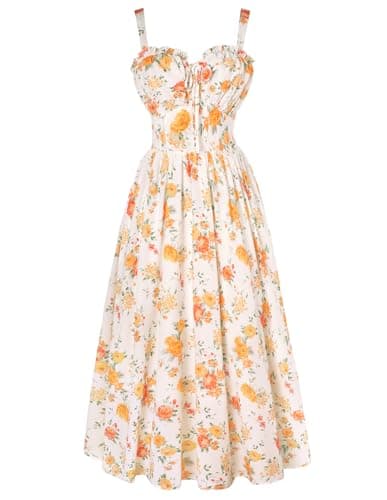 Scarlet Darkness Womens Sundress Summer Floral High Waist Maxi Beach Dresses White Orange Floral L - Image 1