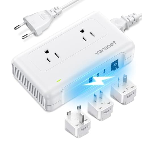 250W Voltage Converter US to Europe, 220V to 110V Converter for European Travel Plug Adapter with 3 USB Charger (1 USB C), Travel Essential with EU UK US AU Plug - Image 1
