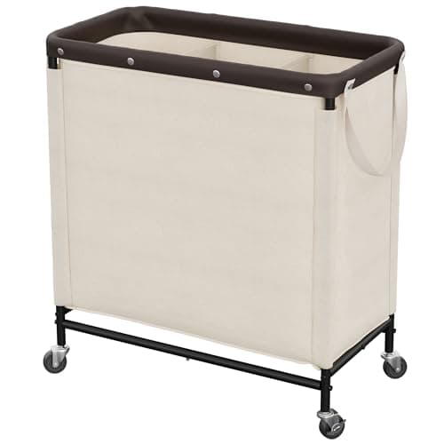 StorageWorks 3 Section Laundry Hamper, Rolling Laundry Cart with Wheels and Handles, Laundry Room Double Sorter for Organizer and Storage, 31.7 Gal(120L), Beige - Image 1