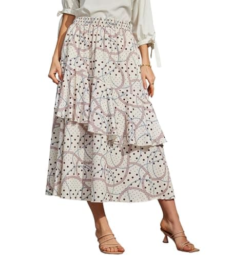 Ystguic Women's Pleated Flowy Long Skirt Ruffled A-Line Empire Waist Boho Printed Skirts with Pockets 2026 Date Night Casual Beach Vocation X-Large Pink Rope Swirl Polka Pot YG078 XL - Image 1