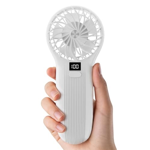 LAMJIE Portable Handheld Fan with LED Display, 5000mAh Rechargeable Battery, 3-Speed Touch Control, Plastic Desktop Fan for Home Office, Modern Airplane Design,(WHITE) - Image 1