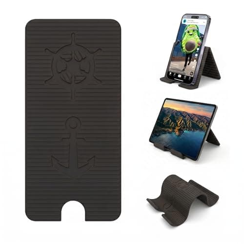 Adjustable Foldable Silicone Phone Stand, Black, with Charging Port, Non-Slip Desk Holder for iPhone, Samsung, Tablets - Image 1