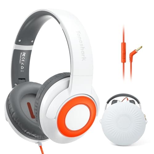 TONOSHARK Kids Wired Headphones with Microphone, Volume Limited to 85/94dB, Foldable 3.5mm Jack Headset for Girls, Pink Over-Ear Headphones for School, Study & Travel, Includes Carry Case(White) - Image 1