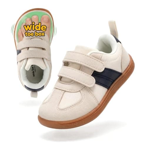 WIDE TOE BOX Toddler Shoes - Boys Girls Barefoot Sneakers Kids First Walking Shoe Zero Drop Lightweight Non-Slip Tennis Shoes, Beige Blue, 11 Wide Little Kid - Image 1