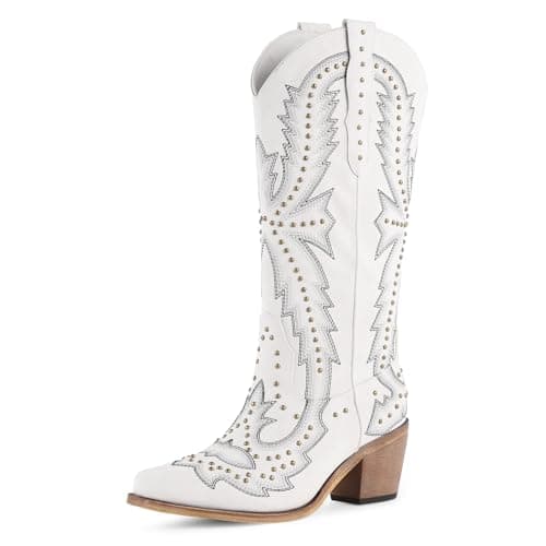 FancyQueen Cowgirl Boots for Women Western Chunky Heel Knee High Pointed Toe Cowboy Boots Vintage Embroidered Comfortable Boots for Ladies - Image 1