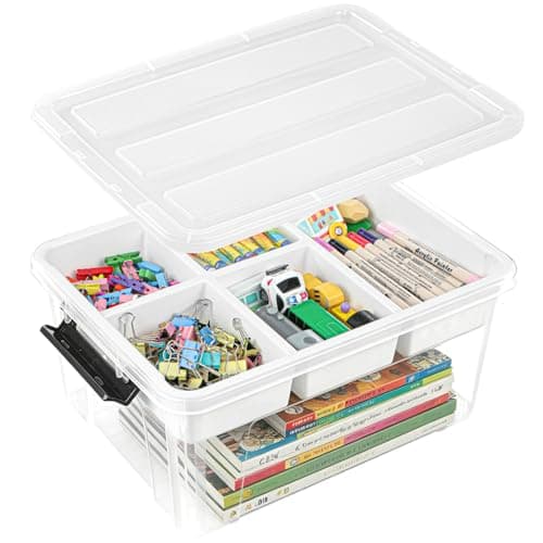EOENVIVS 17 QT Clear Craft Storage Organizer Box with Removable Tray, Plastic Storage Bins with lids for Kids Art Supplies, Toys, Beads, Tools, Sewing & Classroom