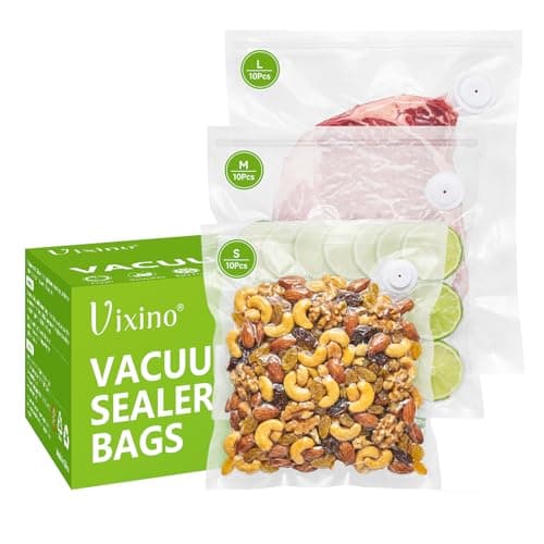 Vixino Vacuum Sealer Bags for Food, 30 Reusable BPA-Free Food Storage Bags for Sous Vide, Freezer, Microwave, Works with Handheld Vacuum Sealer and Vacuum Sealer Machine with External Vacuum Systems - Image 1