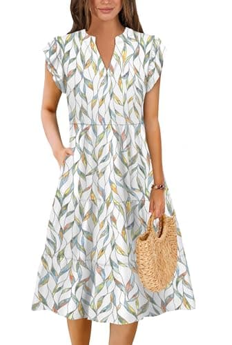 Summer Dresses for Women 2026 Elegant Classy Denim Dress Linen Business Casual Airy Skirt Plus Size T Shirt Midi Beach Clothes Boho Maxi Sundresses Fall Fashion Must Haves Colorful Leaf Medium - Image 1