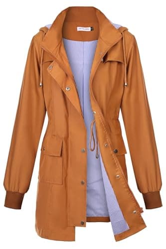 PITINAN Long Rain Coats for Women Plus Size Waterproof Rain Jacket Light Portable Womens Rain Coats Waterproof With Hood Caramel XXL - Image 1
