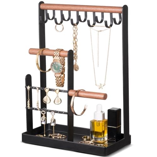 ProCase Cute Jewelry Stand, Aesthetic Jewelry Organizer for Dresser Vanity, Jewelry Holder Display for Necklaces Earrings, Gifts for Teen Girls Women, Bedroom Dorm Decor -Medium, Black - Image 1