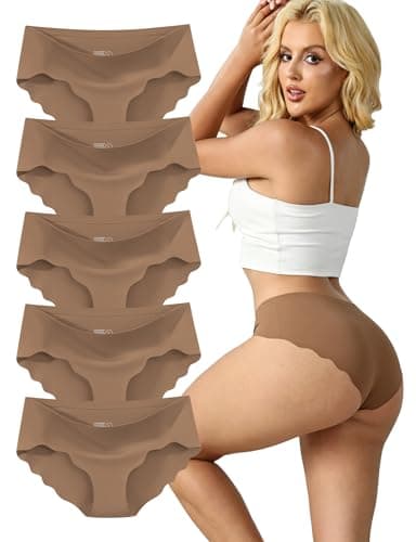 MCOWOD Seamless Underwear for Women Low Rise Hipster Wave Edge Sexy No Show Bikini Panties Brown Size M 5 Pack - Image 1