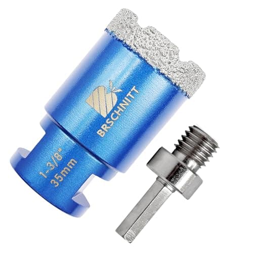1-3/8 Inch Diamond Core Drill Bit for Porcelain Tile Ceramic Marble Granite Drilling,BRSCHNITT 1pc Vacuum Brazed Diamond Hole Saw with 5/8-11 Thread (35mm)&Adapter