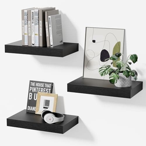 Modcraft Black Floating Shelves for Wall Set of 3, 11.8 Inch Small Wall Shelves for Bathroom Over Toilet, Home Office & Bedroom Storage, Wall Mounted Shelf Set for Decor, Books & Collectibles - Image 1