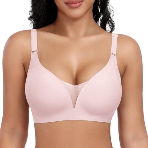 Ganado Wireless Bras for Women Full Coverage Mesh Seamless Supportive Comfortable Bras No Wire T Shirt Bra Padded Bralette #2 Pink, Medium - Image 1