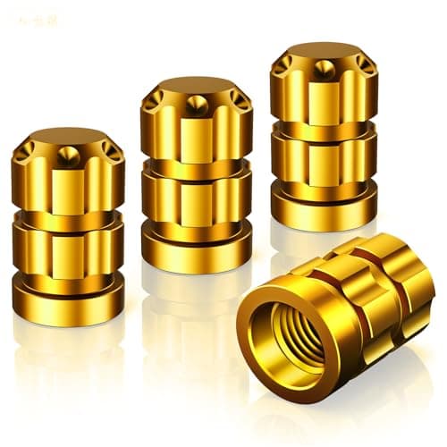 QUARKACE Tire Valve Stem Caps, Gold Tire Caps 4 Pack, Fade Resistant Aluminum Tire Valve Cap Set, Universal Valve Stem Covers for Cars Trucks Motorcycles SUVs Bikes - Image 1