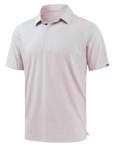 G Gradual Mens Golf Shirt Dry Fit Moisture Wicking Performance Short Sleeve Striped Polo Shirts for Men Dressy Casual (Light Pink Blue Stripe, 2XL) - Image 1