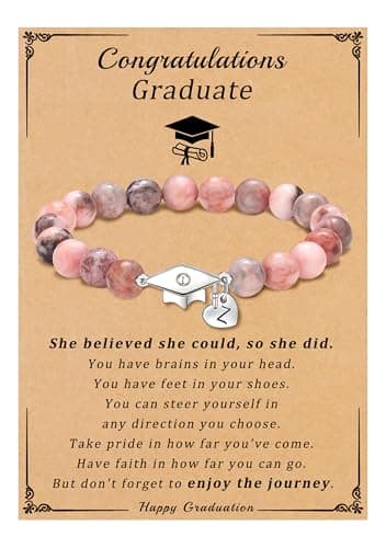 Sistble Graduation Gifts Class of 2026 Z Initial Graduation Bracelets for Her 2026 5th 8th Middle High School College Inspirational Gifts for Teen Zebra Jasper Beaded Jewelry - Image 1