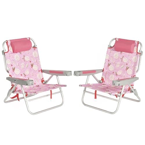 SUNNYFEEL Extra Wide Low Beach Chair 2 Pack 5 Position Lay, XL Oversized Portable Folding Camping Chairs with Cup Holder for Outdoor/Sand, Foldable Backpack Beach Chair for Adults Heavy Duty 500 LBS - Image 1