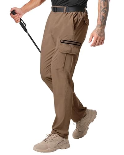 NATUVENIX Hiking Pants Men Lightweight Mens Travel Pants Quick Dry Cargo Work Pants for Men Water Resistant Fishing Pants Darkkhaki - Image 1