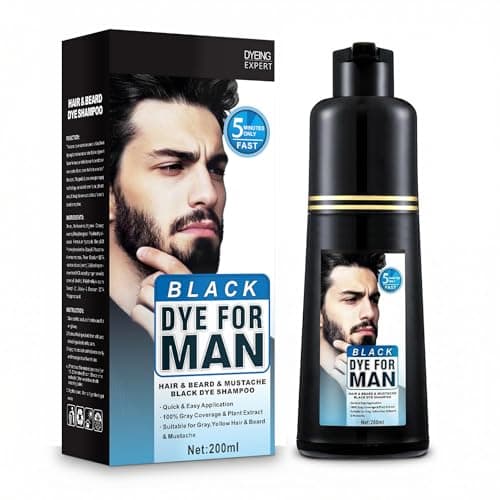 Instant Plant-Based Mens Beard Dye Shampoo, Natural Black Hair Dye for Men, 100% Gray Coverage in Minutes, Long Lasting Color, Easy At-Home Use for Beard & Mustache, Gentle Safe Formula, 200ml - Image 1