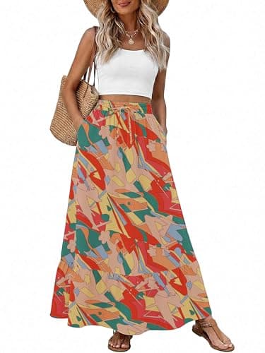 Heymoments Maxi Skirts for Women Floral Print Medium High Waisted Flowy 2026 Fall Trendy A Line Summer Cute Pleated Dressy Casual Fairy Boho Teacher Holiday Beach Vacation Long Skorts with Pockets - Image 1