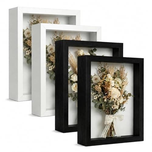 4 Pack 8x10Shadow Box Frame Set, Deep Wood Display Case with 1.2" Interior Depth, High-Value Memory Box for Dried Flowers, Medals & Crafts, Photo Frames for Wall & Tabletop, White+Black
