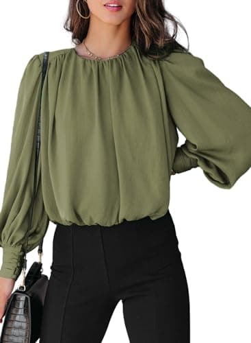 Dokotoo Womens Ladies Plus Size Spring Long Sleeve Tunic Tops Blouses Solid Color Crewneck Casual T-Shirts Dressy Work Business Loose Tee Shirts 2026 Summer Fashion Green XX-Large - Image 1