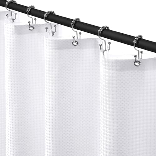 Siiluminisoy Shower Curtain with Liner, Waffle Shower Curtain Set with 12 Stainless Steel Hooks, Waterproof, Machine Washable, Luxury Fabric Shower Curtains for Apartment, White, 72" W x 72" H - Image 1