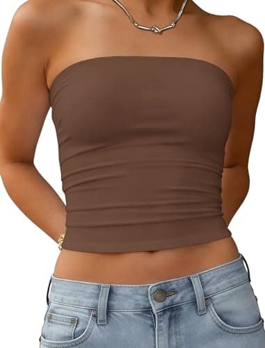 Matunana Women's Tube Top Strapless Crop Bandeau Tops Basic Y2K Summer Clothes 2026 Coffee M - Image 1