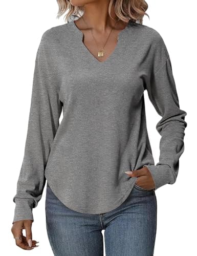 Totatuit Sweatshirts for Women V Neck Long Sleeve Shirts Loose Lightweight Curved Hem Casual Pullover Tops 2025 Fall Grey Medium - Image 1