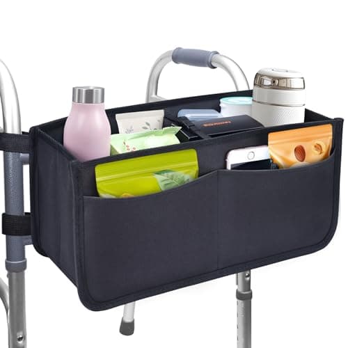 Walker Bag with Cup Holder, Walker Accessories for Seniors Detachable, Foldable Walker Basket with Big Capacity, Best Gift- (Black) - Image 1