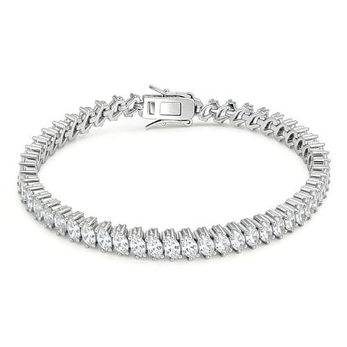 Moissanite Tennis Bracelet For Women,Wave Cut D-Color VVS1 Platinum Plated Silver Tennis Bracelet,Hypoallergenic Bezel 7.5Ins, Ice Crystal Sparkling,Exquisite Jewelry,with Gift Box,Ideal Gift for Wife/Mom - Image 1