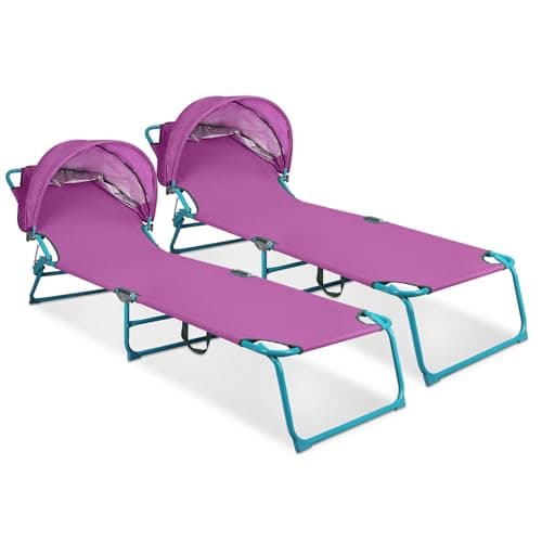 Northroad 2 Pack Beach Lounge Chair with Canopy Shade, Adjustable 4 Position Foldable Tanning Chair, Outdoor Heavy Duty Chaise Lounge Chair, for Poolside Patio Sunbathing Lawn, UPF 50+, Purple