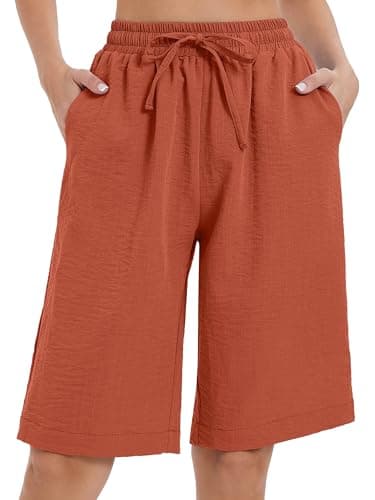 Moodclo Summer Tangerine Medium Bermuda Shorts Knee Length Wide Leg with Pockets Lightweight High Waisted Casual Breathable 2026 - Image 1