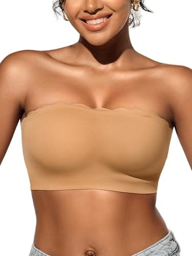 Strapless Bras for Women - Unlined Bandeau for Natural Shape, Wireless Pull-On Bra, Comfy Seamless Bralette No Underwire Skin M - Image 1