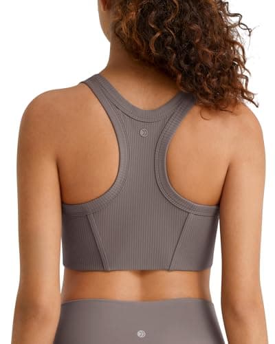 G4Free Yoga Sports Bra for Women Crewneck Racerback with Removable Pads Medium Impact Tops for Gym Athletic Casual Cami Top(Taupe,M) - Image 1
