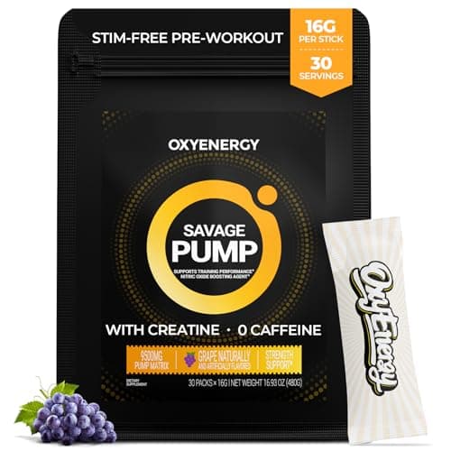 OxyEnergy Max Pump Stim-Free Pre Workout Powder for Men Women, Nitric Oxide Booster, Grape 30 On-The-Go Servings, Support Blood Flow, Performance & Recovery| L-Citrulline, Beta Alanine, Creatine - Image 1