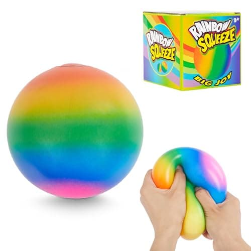 Giant 4-Inch Rainbow Stress Ball -Jumbo Big Squeeze Relief! Fills Your Entire Palm, 2X Larger Than Standard, Ultra-Soft Ball for Deep Stress Relief - Image 1