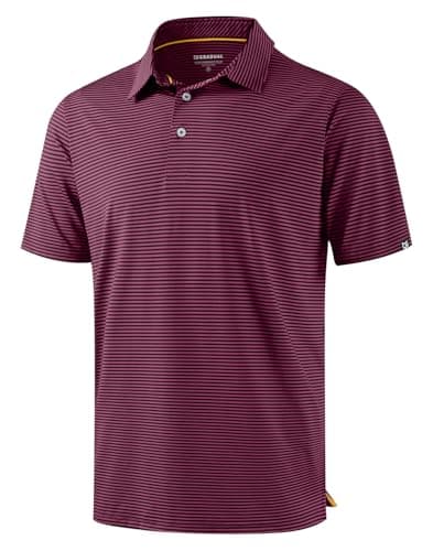 G Gradual Mens Golf Shirt Dry Fit Moisture Wicking Performance Short Sleeve Striped Polo Shirts for Men Dressy Casual (Maroon Stripe, S) - Image 1