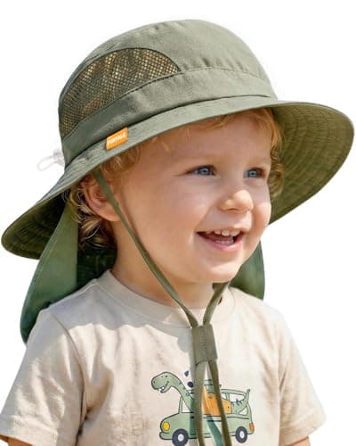 FURTALK Baby Toddler Sun Hat Bucket Hat with Neck Flap Wide Brim Hats Beach Vacation Essentials Green - Image 1