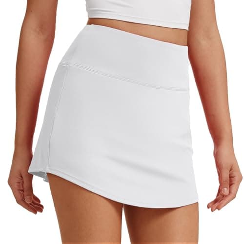 M MOTEEPI Skorts for Woman with Pockets 15 Inch Golf Tennis Skirt High Waisted Mini Athletic Skort with Shorts for Running Pickleball White Skort XXL - Image 1