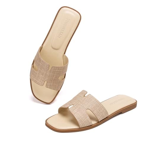 Stratuxx Kaze Open Toe Flat Dress Sandals Womens Slides Comfortable Summer Black, White, Beach Vacation Sandals for Women - Image 1