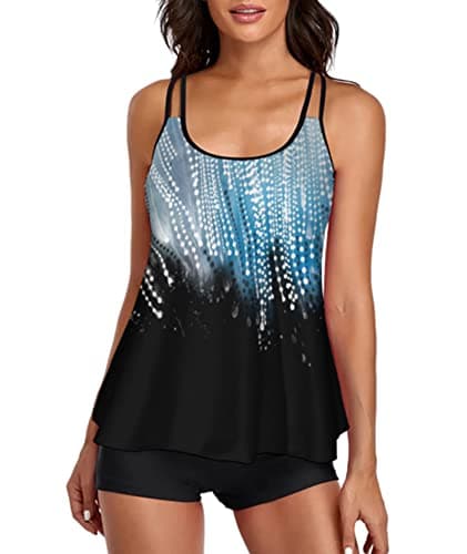 Urchics Women Tankini Swimsuit Flowy Swimdress Swimwear Two Piece Bathing Suits Blue Pearl Flower S - Image 1