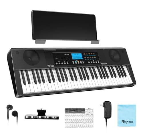 Rhymo 61 Key Electronic Piano Keyboard for Beginners, Touch-Sensitive Full Size Portable Keyboard Piano with LCD Screen, Music Stand, Power Adapter, Headphones, Birthday Gifts (Black) - Image 1