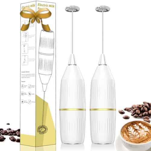 2 Pack Milk Frother Standable No Stand Needed, Battery Operated (White) - Image 1