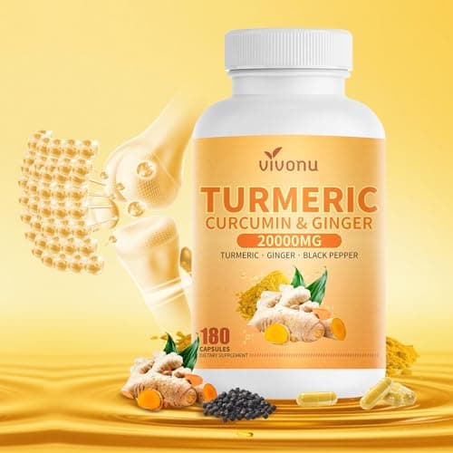 20000mg Turmeric Curcumin Supplement with Black Pepper, 180 Capsules, 95% Curcuminoids, Turmeric and Ginger Supplement, High Absorption Ultra Potent, Joint Support Supplemen, Non GMO Tumeric Capsules - Image 1